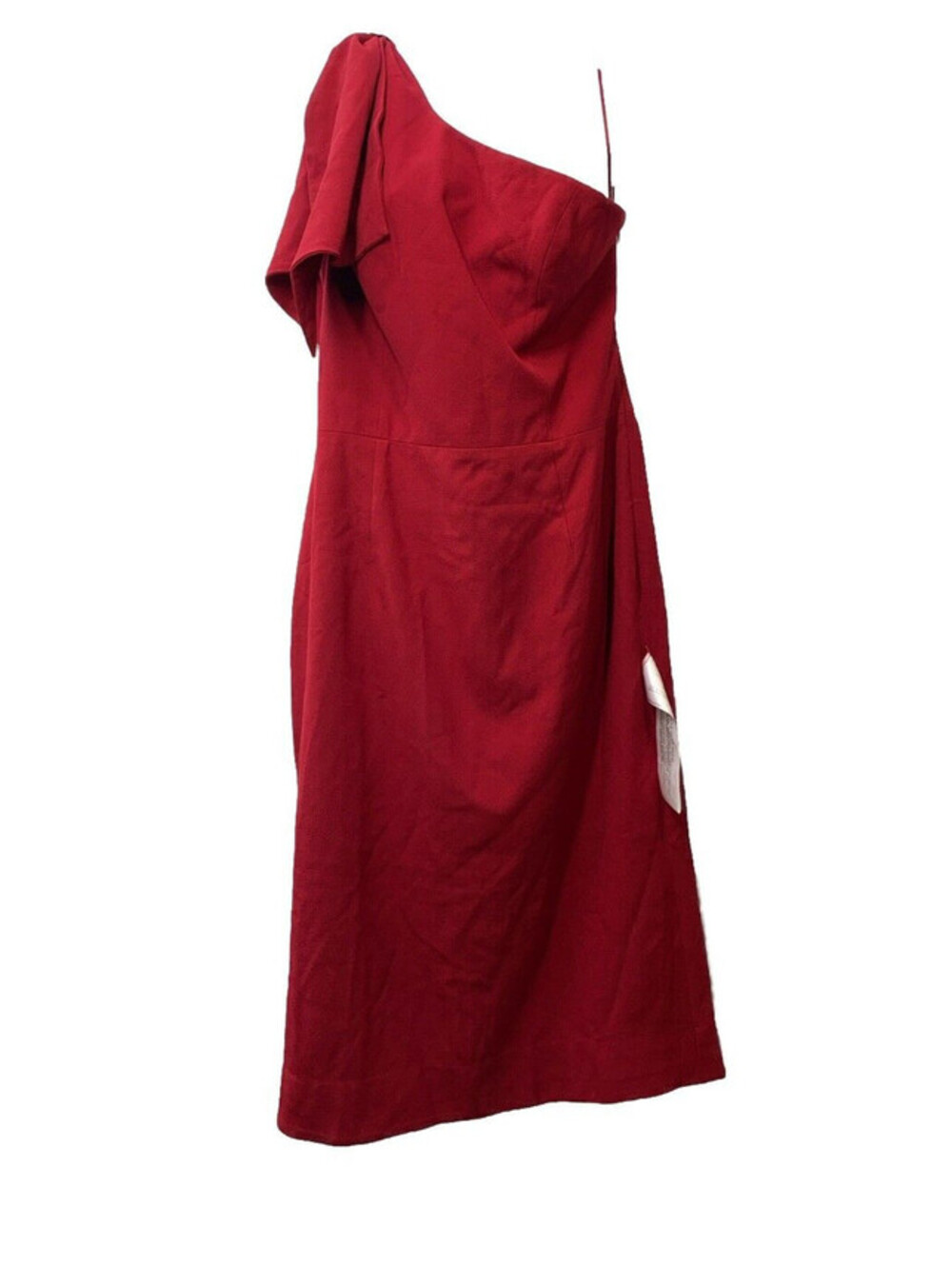 DRESS THE POPULATION Women Tiffany Dress Red Wine Midi Sheath One Shoulder 2XL
